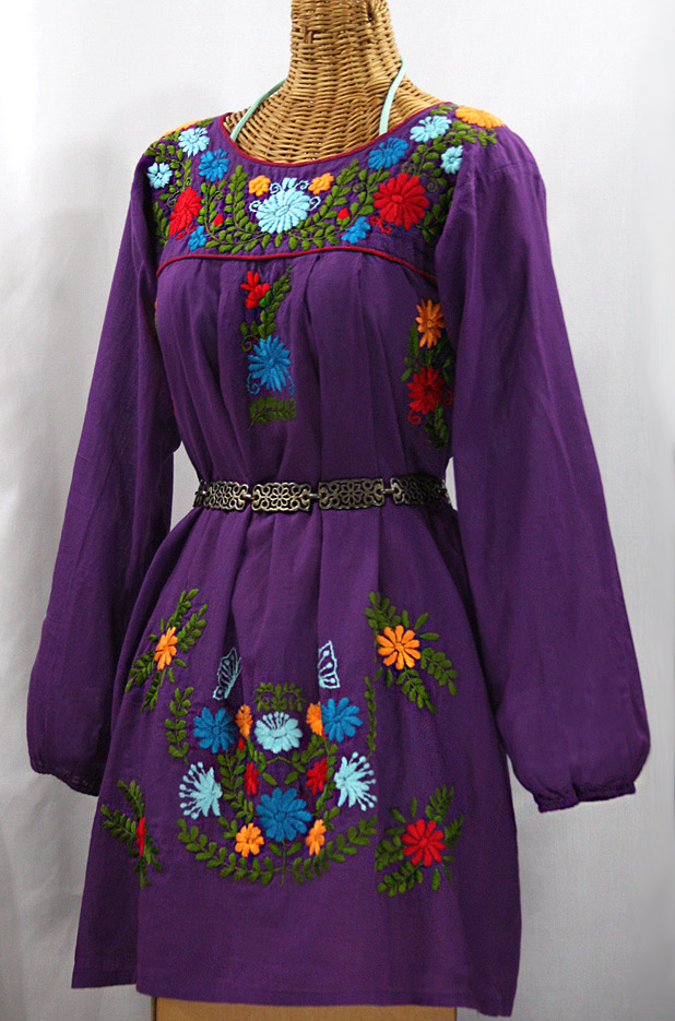 "La Mariposa Larga" Embroidered Mexican Dress - Purple + Fiesta