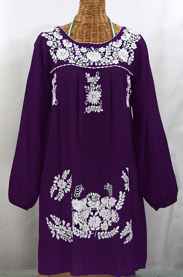 "La Mariposa" Embroidered Mexican Dress - Royal Purple