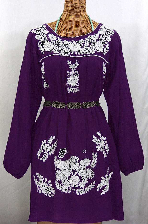 "La Mariposa" Embroidered Mexican Dress - Royal Purple