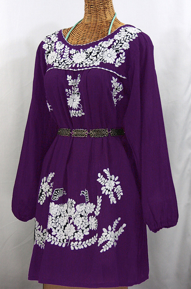 "La Mariposa" Embroidered Mexican Dress - Royal Purple