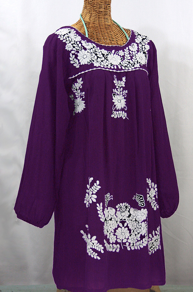 "La Mariposa" Embroidered Mexican Dress - Royal Purple