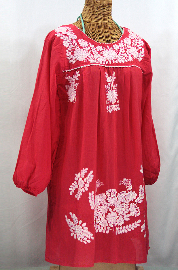 "La Mariposa Larga" Embroidered Mexican Dress - Tomato Red