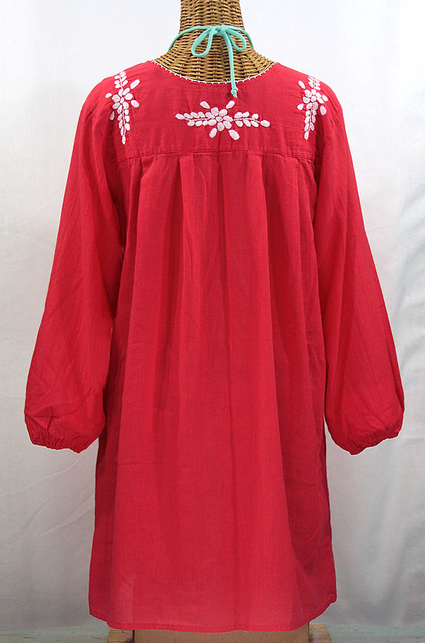 "La Mariposa Larga" Embroidered Mexican Dress - Tomato Red