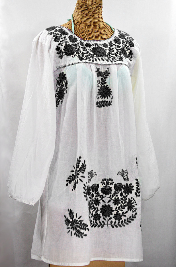 "La Mariposa Larga" Embroidered Mexican Dress - White + Black