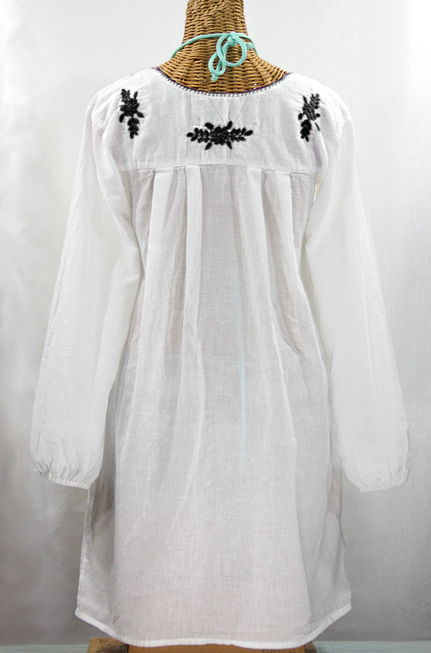 "La Mariposa Larga" Embroidered Mexican Dress - White + Black