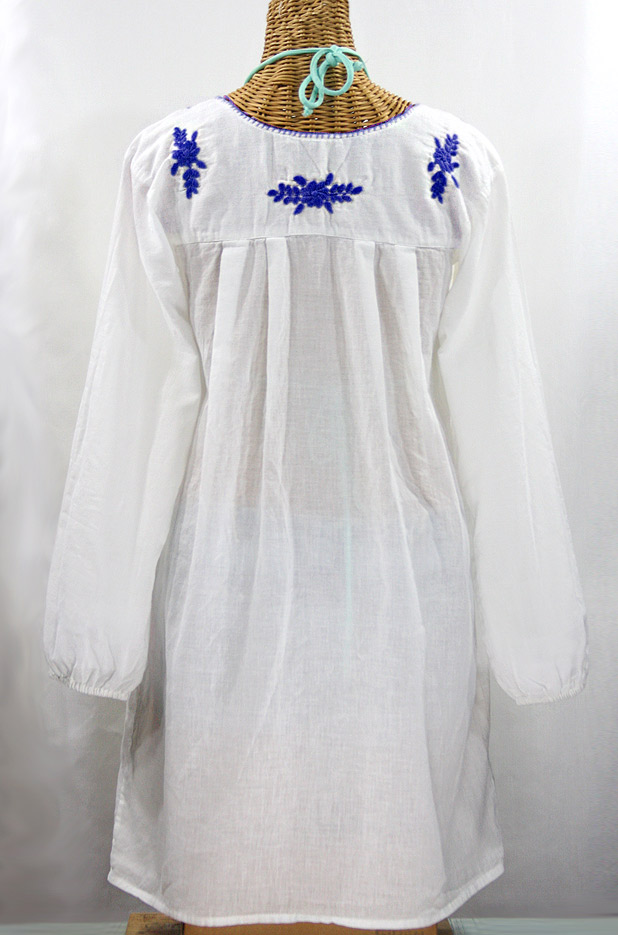 "La Mariposa Larga" Embroidered Mexican Dress - White + Blue