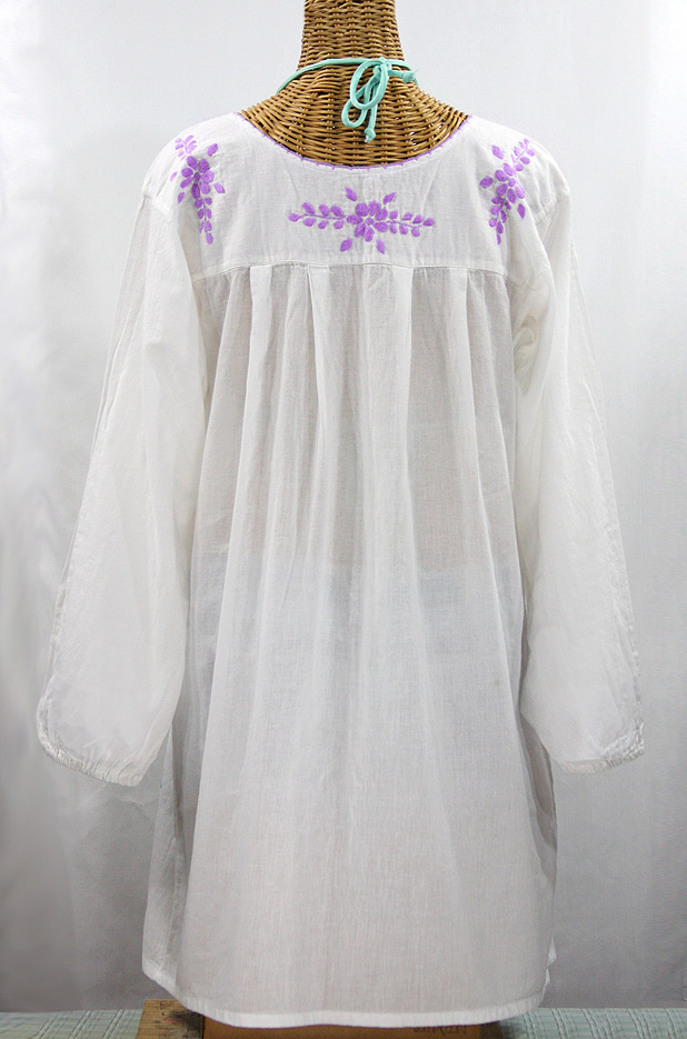 "La Mariposa Larga" Embroidered Mexican Dress - White + Purple