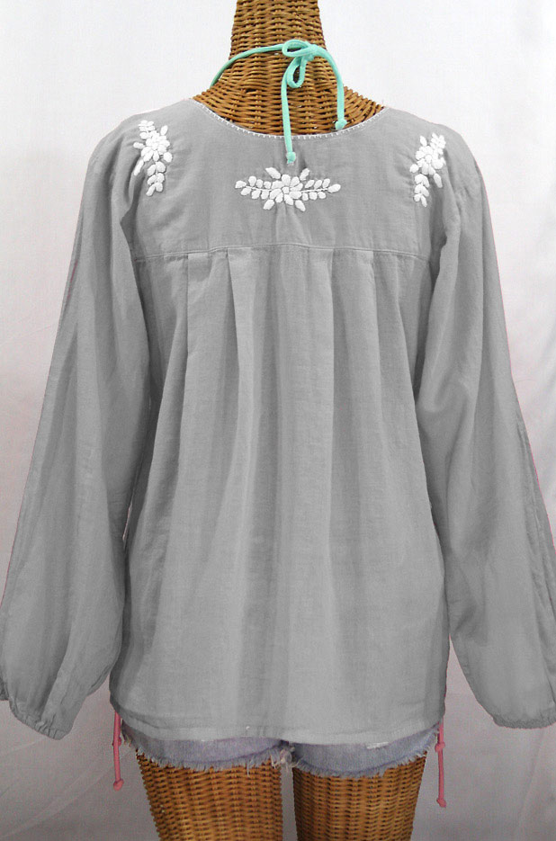 "La Mariposa Larga" Embroidered Mexican Style Peasant Top - Grey