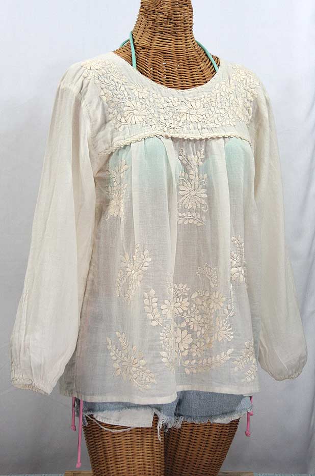 "La Mariposa Larga" Embroidered Mexican Blouse - All Off White