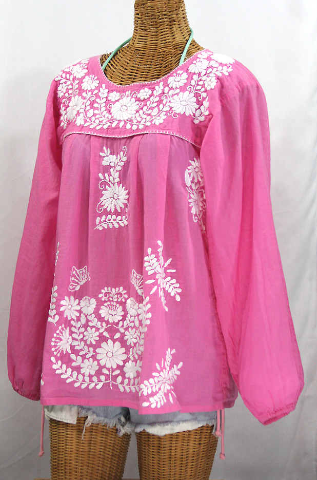 "La Mariposa Larga" Longsleeve Mexican Blouse - Bubblegum Pink