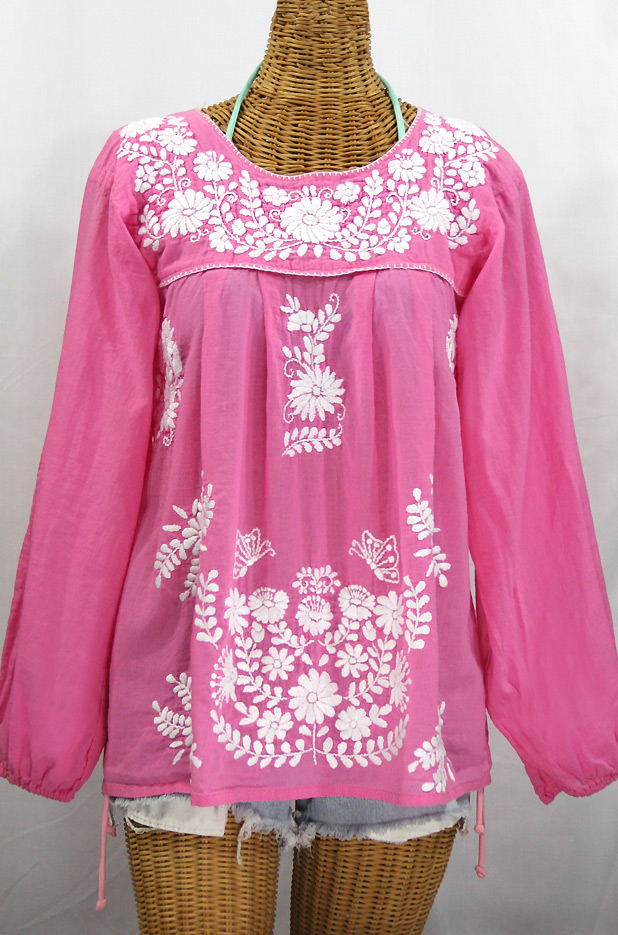 "La Mariposa Larga" Longsleeve Mexican Blouse - Bubblegum Pink