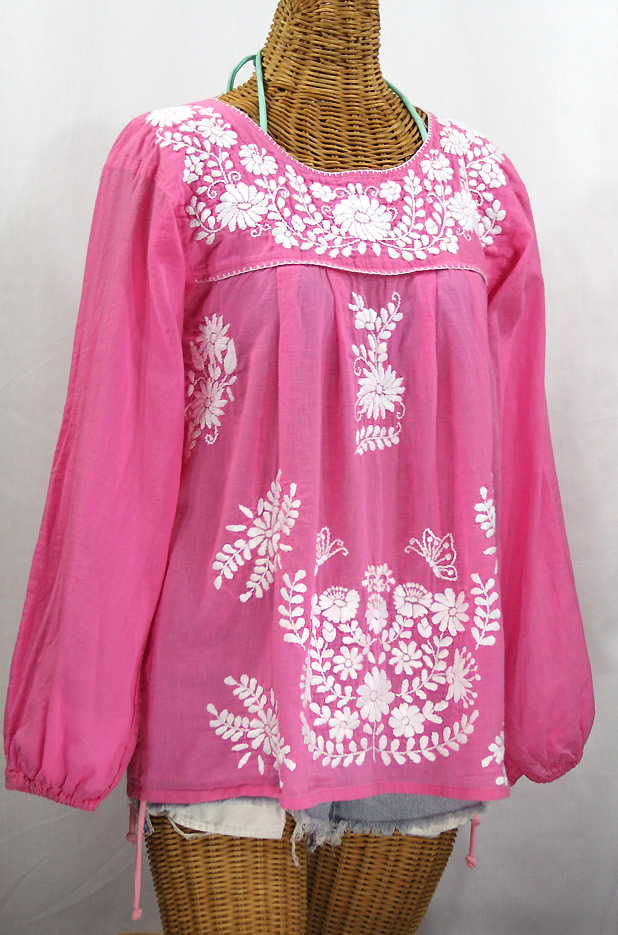 "La Mariposa Larga" Longsleeve Mexican Blouse - Bubblegum Pink