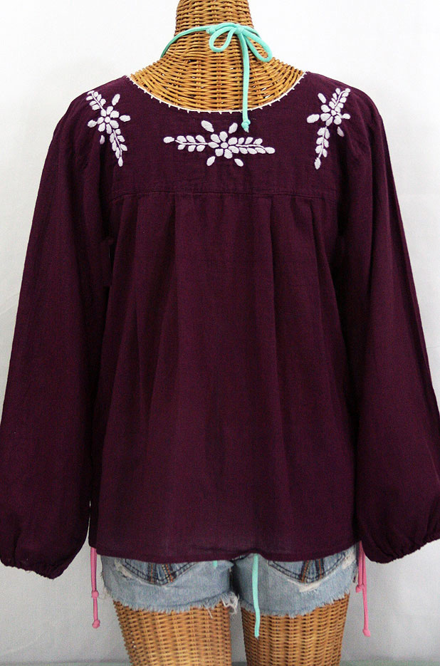 "La Mariposa Larga" Embroidered Mexican Style Peasant Top - Plum