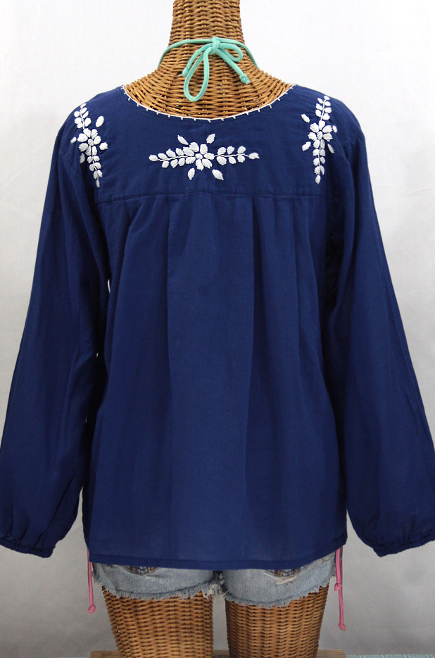 "La Mariposa Larga" Embroidered Mexican Blouse - Denim Blue