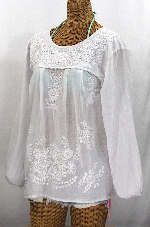 "La Mariposa Larga" Embroidered Mexican Blouse - All White