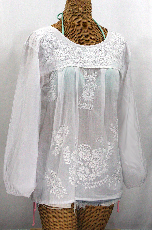 "La Mariposa Larga" Embroidered Mexican Blouse - All White