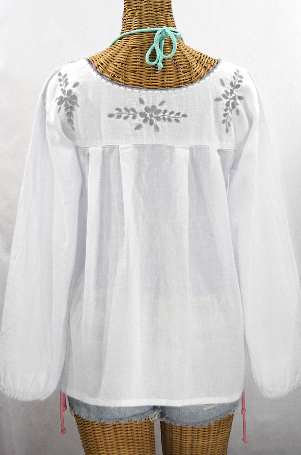 "La Mariposa Larga de Color" Longsleeve Mexican Blouse - White + Grey