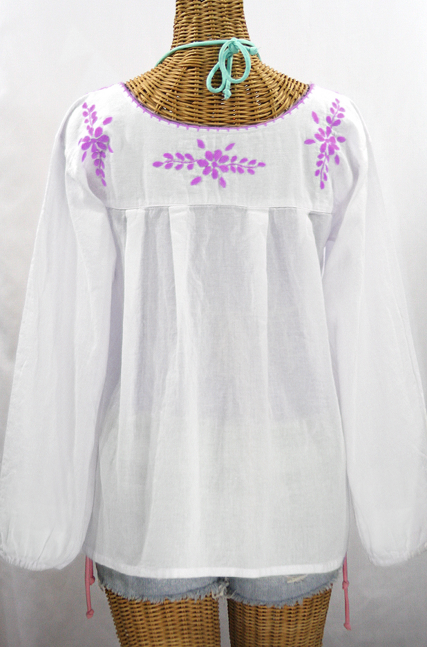 "La Mariposa Larga de Color" Longsleeve Mexican Blouse - White + Purple