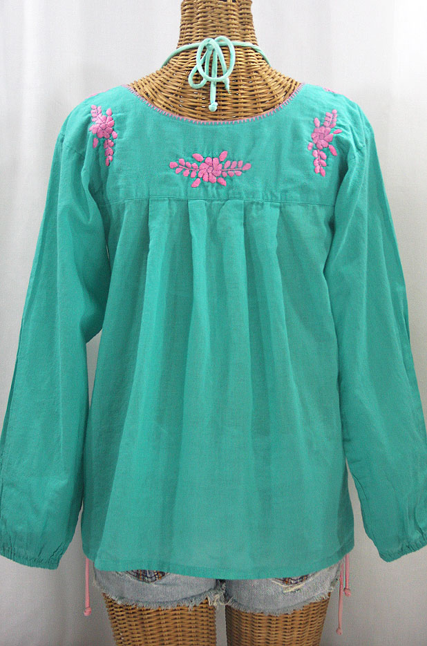 "La Mariposa Larga de Color" Longsleeve Mexican Blouse - Mint + Pink