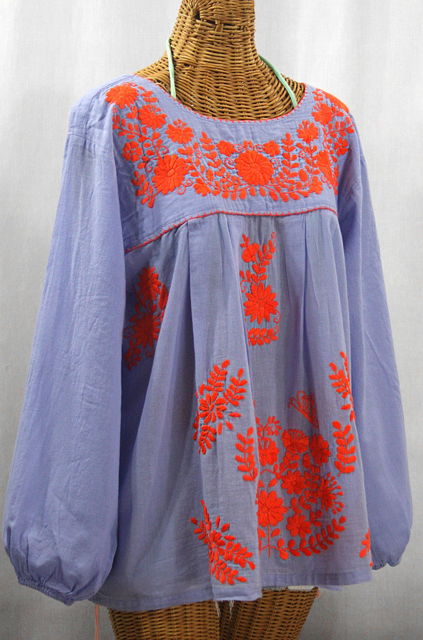 "La Mariposa Larga de Color" Long Sleeve Mexican Blouse - Periwinkle + Orange