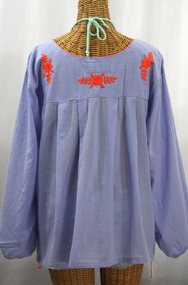 "La Mariposa Larga de Color" Long Sleeve Mexican Blouse - Periwinkle + Orange