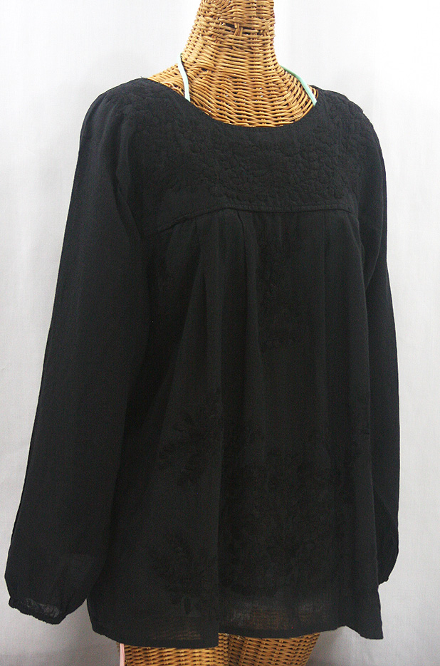 "La Mariposa Larga de Color" Long Sleeve Mexican Blouse - All Black