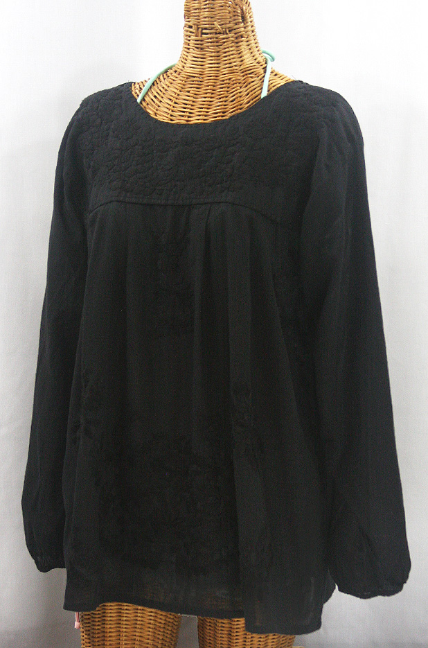 "La Mariposa Larga de Color" Long Sleeve Mexican Blouse - All Black