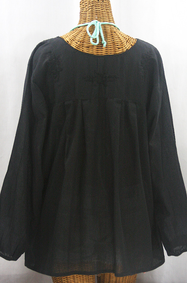 "La Mariposa Larga de Color" Long Sleeve Mexican Blouse - All Black