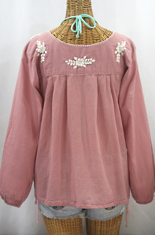 "La Mariposa Larga de Color" Long Sleeve Mexican Blouse - Dusty Light Pink + Cream