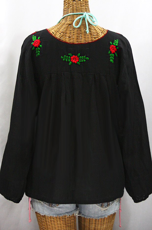 "La Mariposa Larga de Color" Longsleeve Mexican Blouse - Black + Fiesta