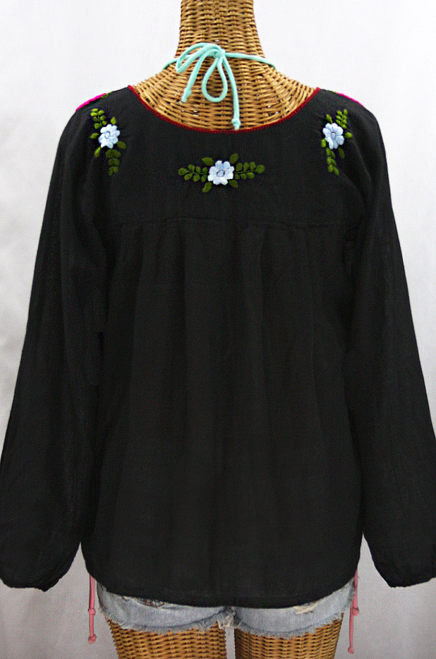 "La Mariposa Larga de Color" Longsleeve Mexican Blouse - Black + Bold Multi