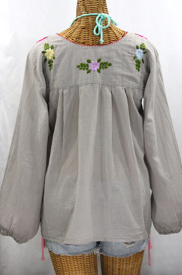 "La Mariposa Larga de Color" Longsleeve Mexican Blouse - Grey + Multi