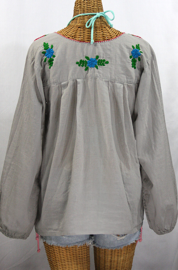 "La Mariposa Larga de Color" Longsleeve Mexican Blouse - Grey + Bold Fiesta