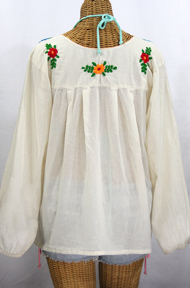 "La Mariposa Larga de Color" Longsleeve Mexican Blouse - Off White + Fiesta