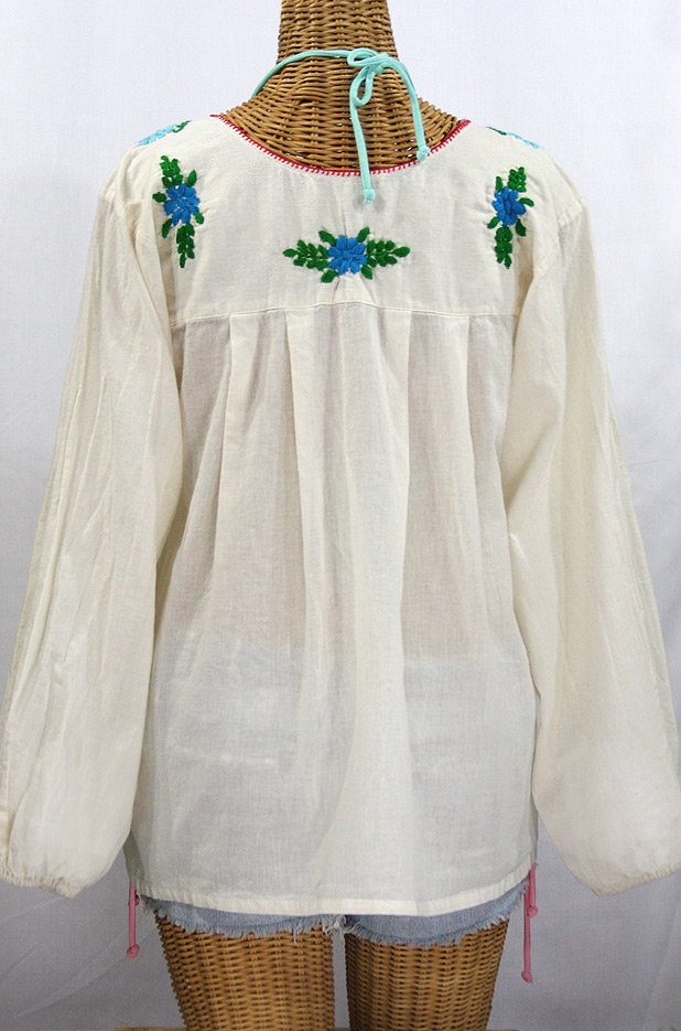 "La Mariposa Larga de Color" Longsleeve Mexican Blouse - Off White + Bold Fiesta