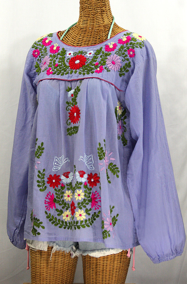 "La Mariposa Larga de Color" Longsleeve Mexican Blouse - Periwinkle