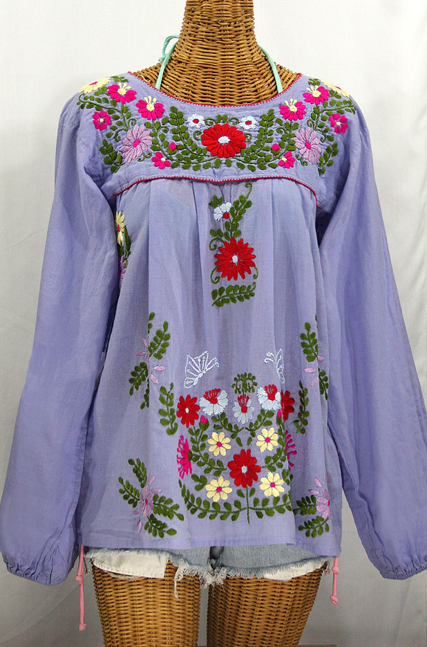 "La Mariposa Larga de Color" Longsleeve Mexican Blouse - Periwinkle