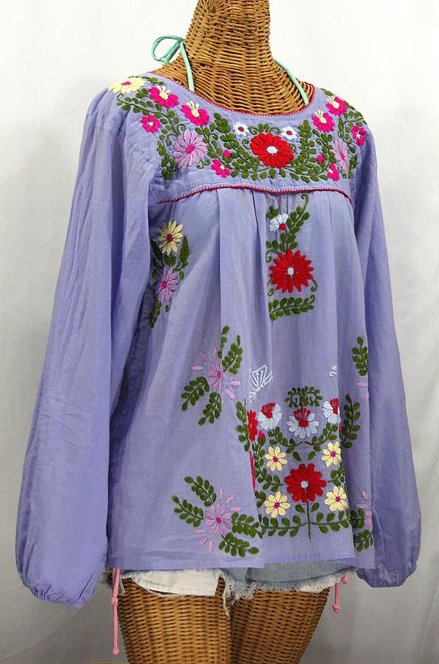 "La Mariposa Larga de Color" Longsleeve Mexican Blouse - Periwinkle