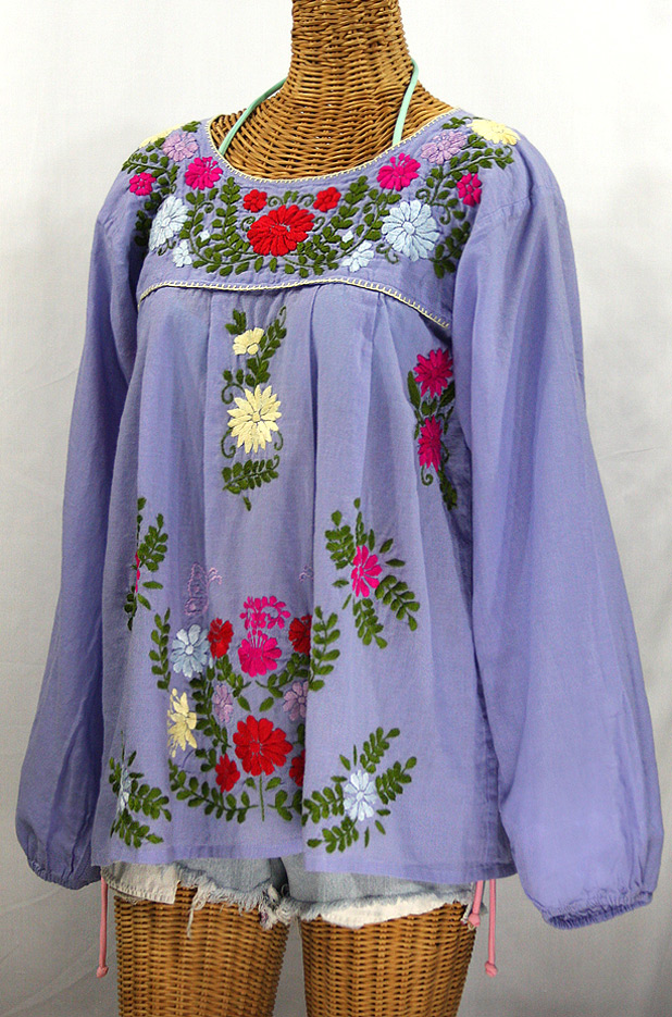 "La Mariposa Larga de Color" Longsleeve Mexican Blouse - Periwinkle + Bold