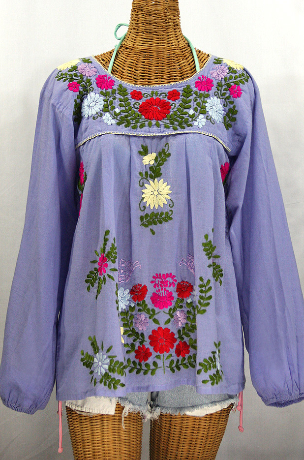 "La Mariposa Larga de Color" Longsleeve Mexican Blouse - Periwinkle + Bold