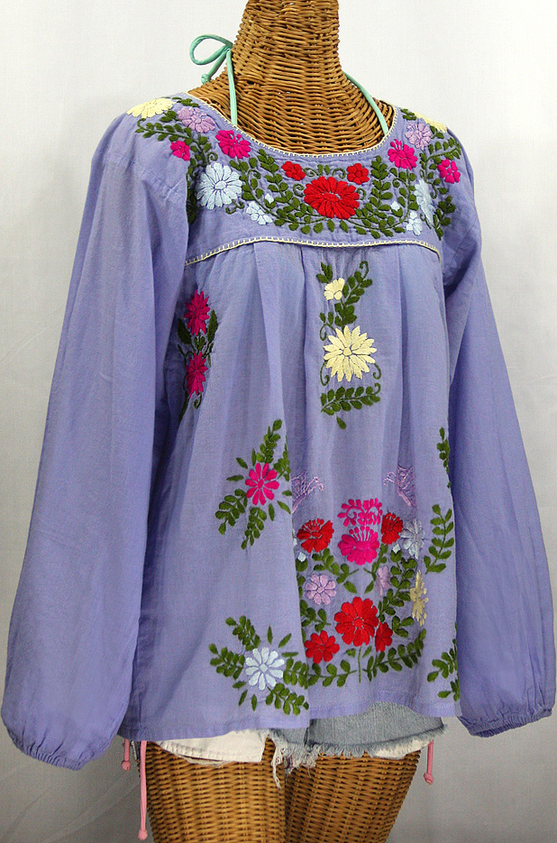 "La Mariposa Larga de Color" Longsleeve Mexican Blouse - Periwinkle + Bold