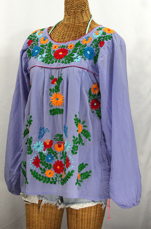 "La Mariposa Larga de Color" Longsleeve Mexican Blouse - Periwinkle + Fiesta