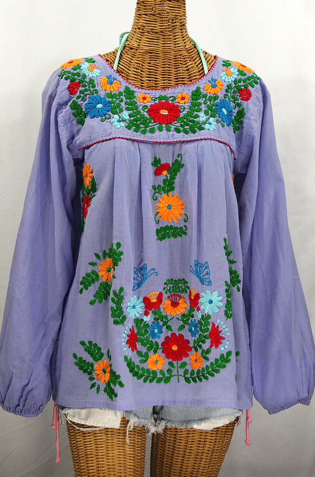 "La Mariposa Larga de Color" Longsleeve Mexican Blouse - Periwinkle + Fiesta