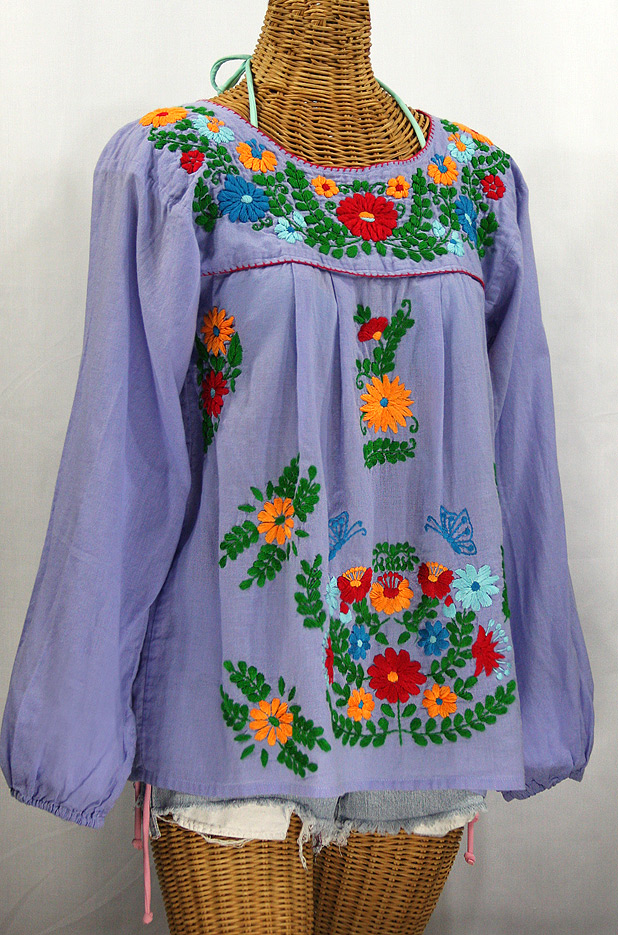 "La Mariposa Larga de Color" Longsleeve Mexican Blouse - Periwinkle + Fiesta