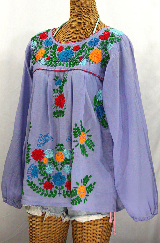 "La Mariposa Larga de Color" Longsleeve Mexican Blouse - Periwinkle + Bold Fiesta