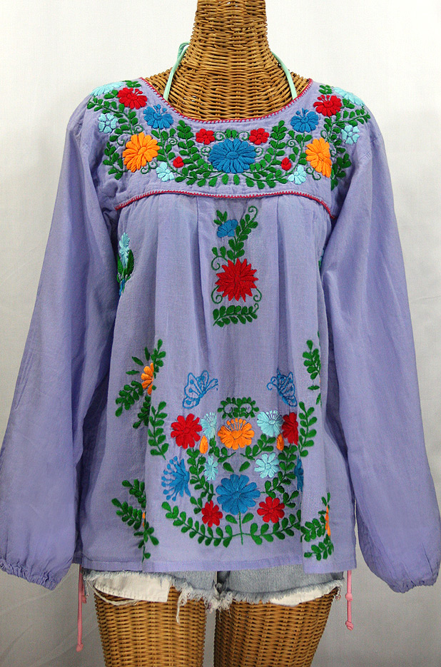 "La Mariposa Larga de Color" Longsleeve Mexican Blouse - Periwinkle + Bold Fiesta