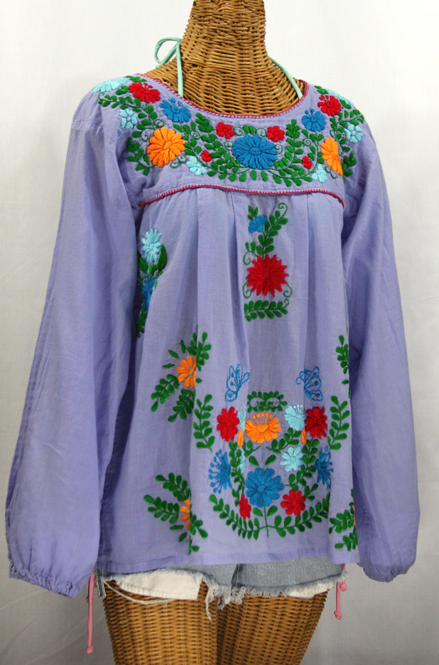 "La Mariposa Larga de Color" Longsleeve Mexican Blouse - Periwinkle + Bold Fiesta