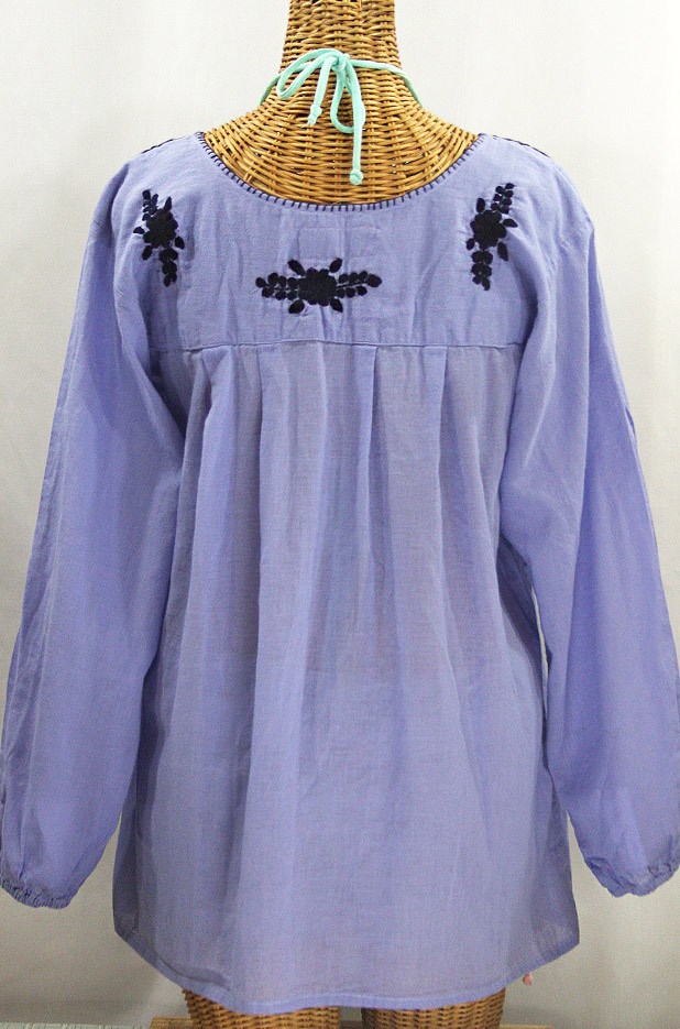 FINAL SALE -- "La Mariposa Larga" Embroidered Mexican Style Peasant Top - Periwinkle + Navy
