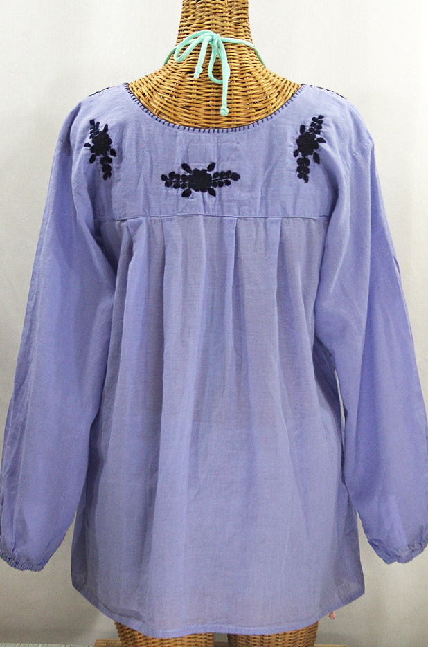 "La Mariposa Larga" Embroidered Mexican Style Peasant Top - Periwinkle + Navy