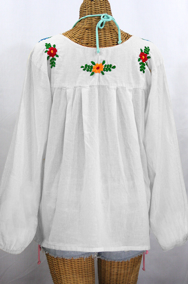 "La Mariposa Larga de Color" Longsleeve Mexican Blouse - White + Fiesta